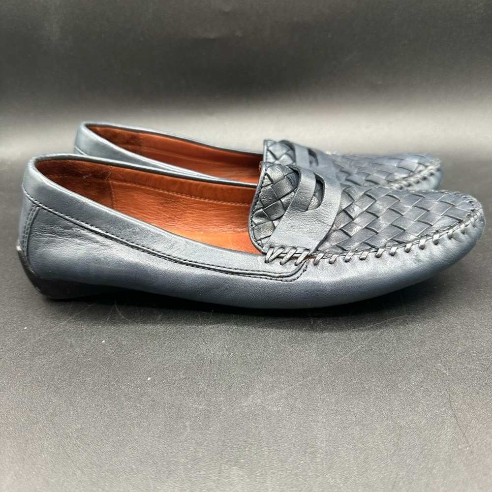 Robert Zur Shoes Women 6.5 AAAA Woven Glove Leather Petra Driving Loafer Navy